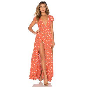 TULAROSA Sid Roselle Orange Polka Dot Crepe Maxi Wrap Dress, Size M